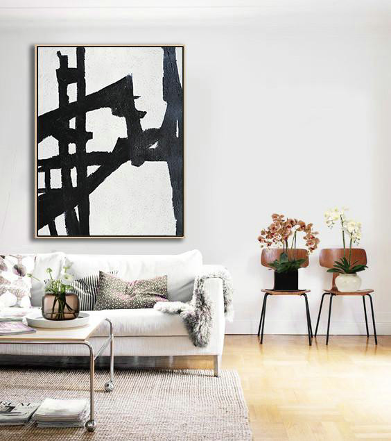 Home Decor Canvas,Black And White Minimalist Painting On Canvas - Hand Paint Large Clean Modern Art